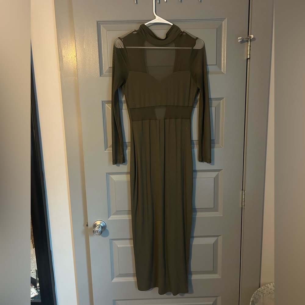 Elegant Olive Green Long Sleeve Dress